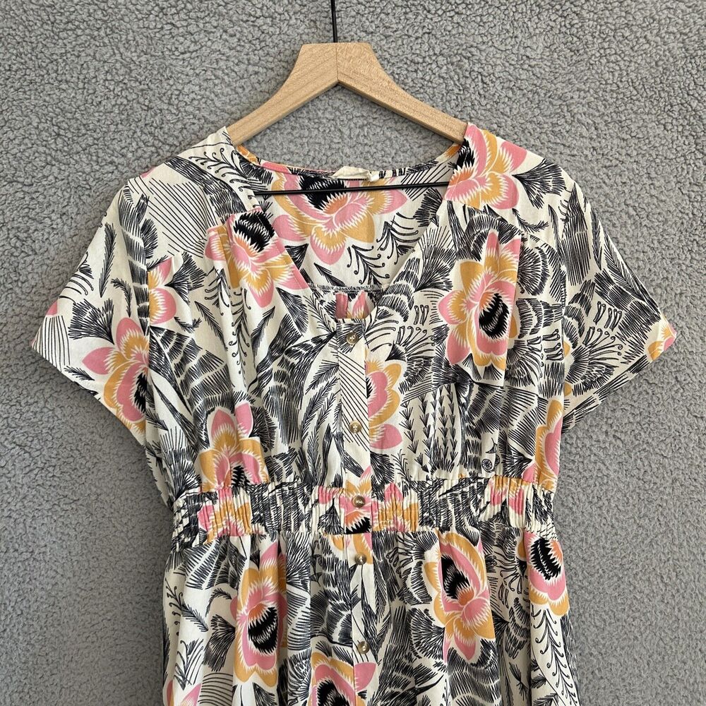 ROOLEE Dress XL Long Floral Maxi Boho Cottagecore Mod Printed Button Front